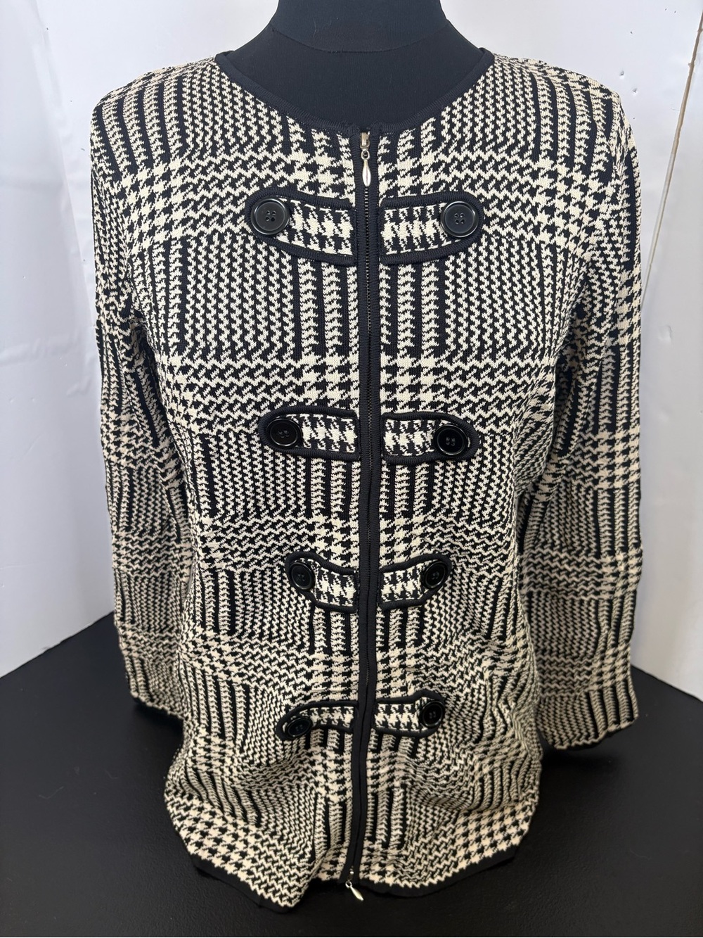 Black & Cream Houndstooth Knit Blazer Jacket